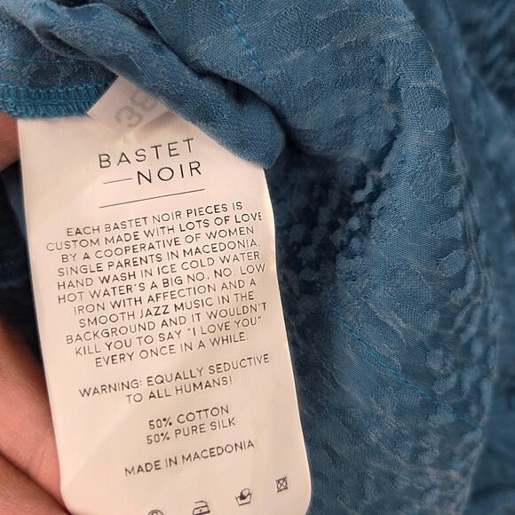 BASTET NOIR X PUPI MILENA SZ 38 ANIMAL PRINT SATIN BUTTON UP LONG SLEEVE BLOUSE - Picture 5 of 6